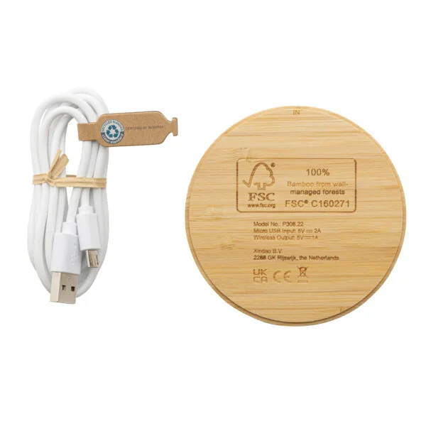 FSC® certified bamboo 5W round wireless charger - Image 6