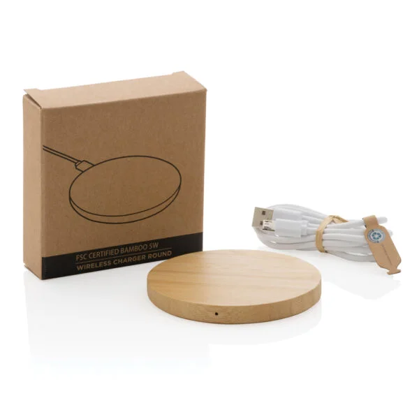 FSC® certified bamboo 5W round wireless charger - Image 12