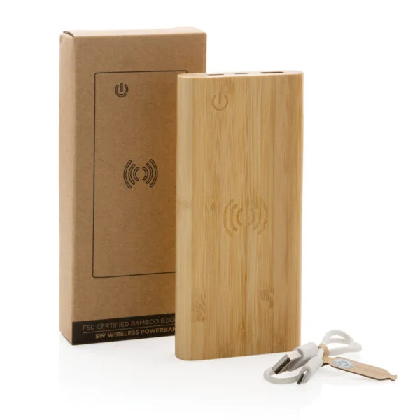 FSC®certified bamboo 8.000 mAh 5W wireless powerbank - Image 12